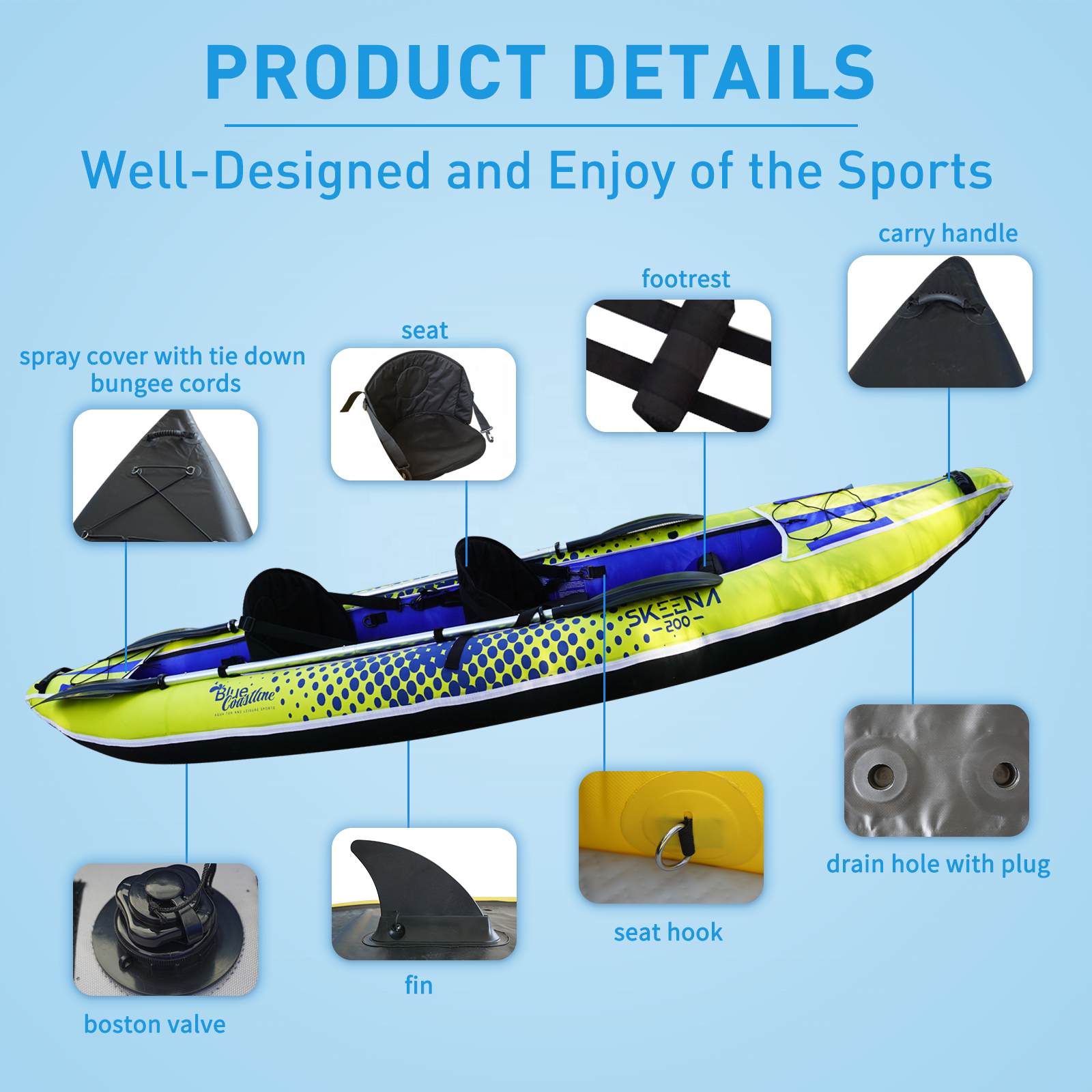 Adult Inflatable Fishing Canoe - Fishing Kayak Paddle ulasan dan harga